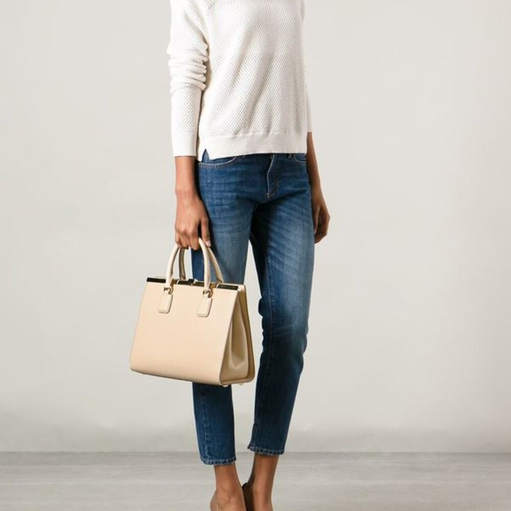 Iconic Dolce & Gabbana EVA Frame Tote Bag New with Tags Beige Nude Leather